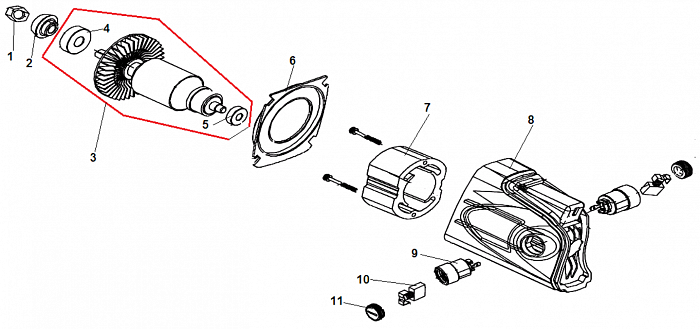 2 ЯКОРЬ - СТАТОР - ЩЕТКИ ЭЛЕКТРОПИЛА CHAMPION 422-18