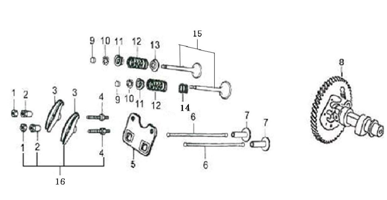 ЗАПЧАСТИ ДЛЯ ДВИГАТЕЛЯ LC190FDS (ВАЛ РАСПРЕДЕЛИТЕЛЬНЫЙ, КЛАПАНА)